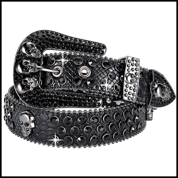 Accessories - Rhinestone Studded Western Belt Faux Leather Bling Cowgirl Cowboy Accessory